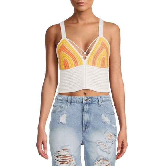 Madden NYC Heart Ring Crochet Top Junior Plus Size 2XL Cropped Festival Boho - Picture 2 of 5